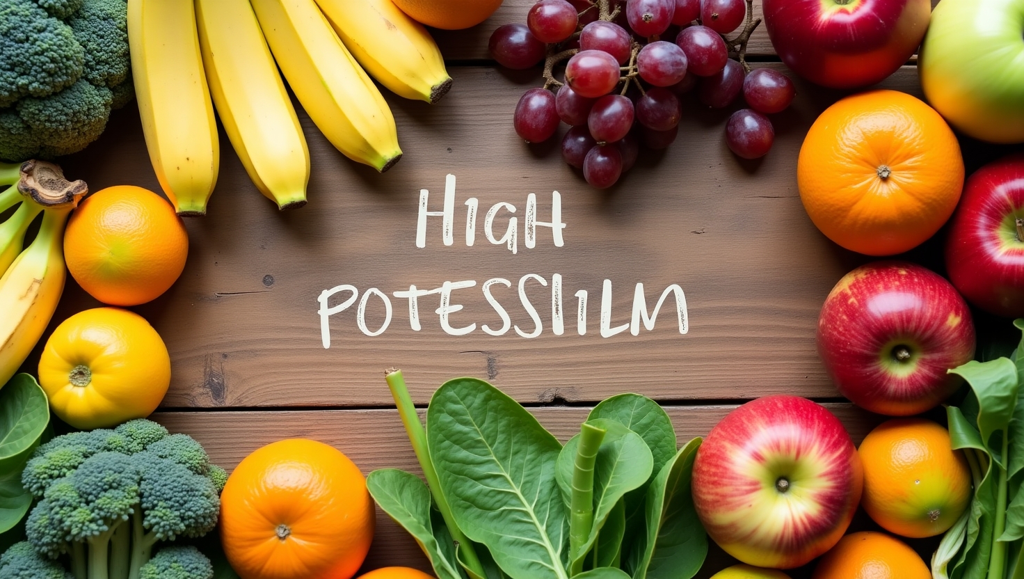 Fresh fruits and vegetables showing foods high in potassium and low potassium fruits